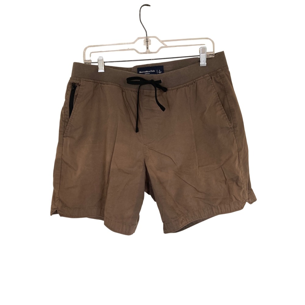 Abercrombie & Fitch Mens Brown Stretch Drawstring Shorts Size L Zip Pocket